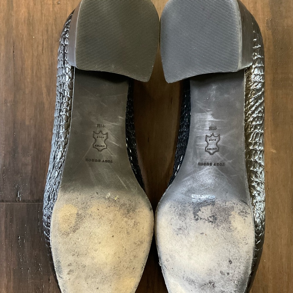 Tory Burch Black Size 11 Patent Leather Georgia Pump Square Toe Croc Embossed - Picture 6 of 6